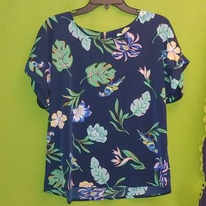 Mello Day Shirt with Funky Floral and Birds Size M